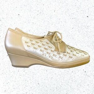 Fazan Two Tone Oxford Wedge Heel All Leather Spectator Shoes Women’s Sz. 7